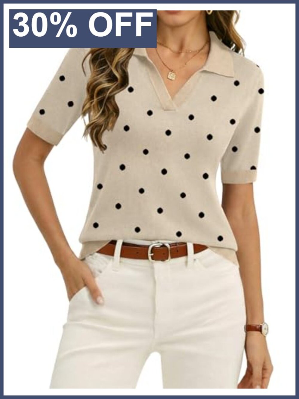 Zeagoo Womens Polo Sweater Short Sleeve V Neck Knitted Business Casual Top